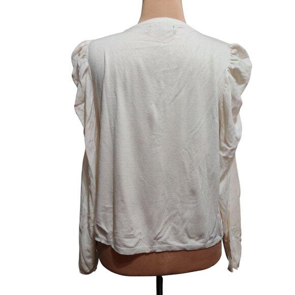 Joseph A L Womens Top Cream Long Sleeve Rhinestone Puff Shoulder Embellished - Picture 5 of 11
